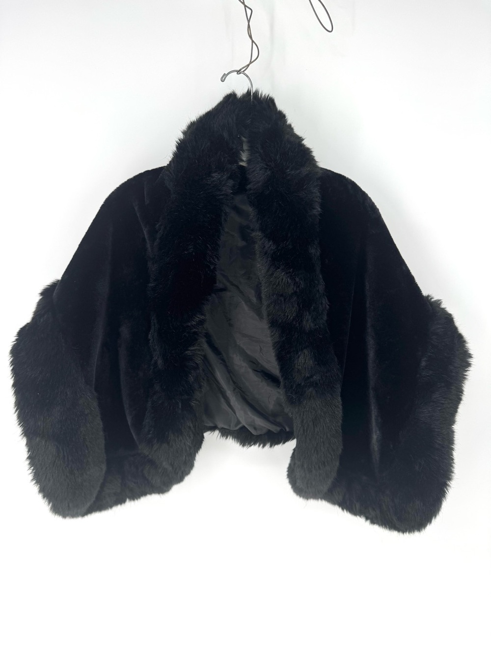 Black Faux Fur shawl Shrug Jacket - Women's Elegant Evening Coat
